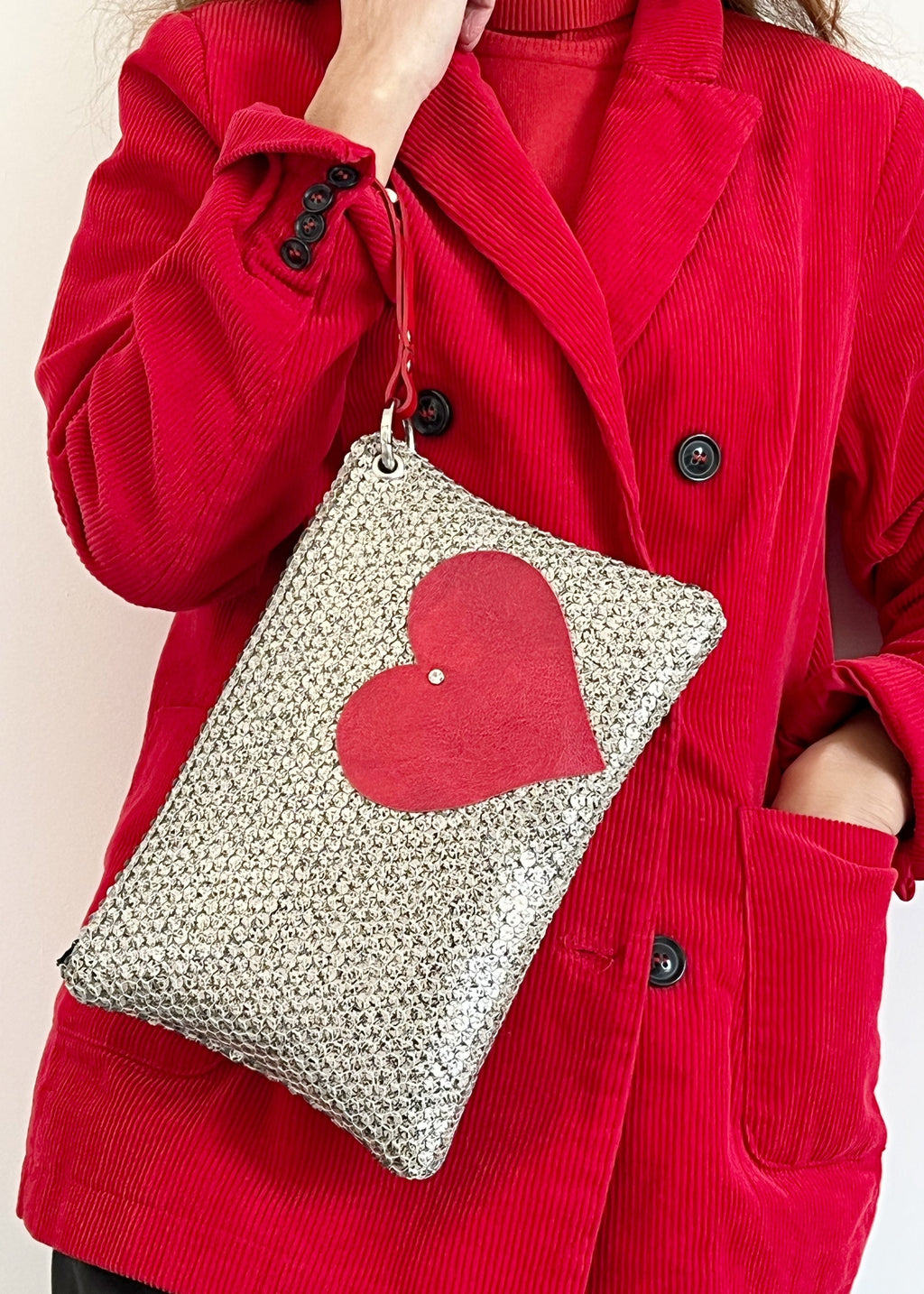 BORSA CLUTCH+POLSIERA-Clutch Donna-Borsa di Lusso-Borsa Party/Matrimoni-Clutch Paillettes+Cuore-Borsa Donna Mano/Polso-Borsa Artigianale