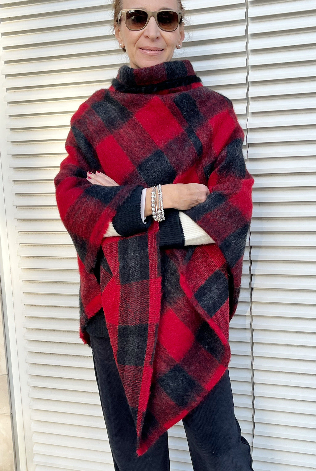 PONCHO MANTELLA DONNA -Poncho Plaid Lana&Mohair-Poncho Lungo Donna- Poncho Pullover con  Collo, Poncho Mantella Lana, Poncho fatto a mano