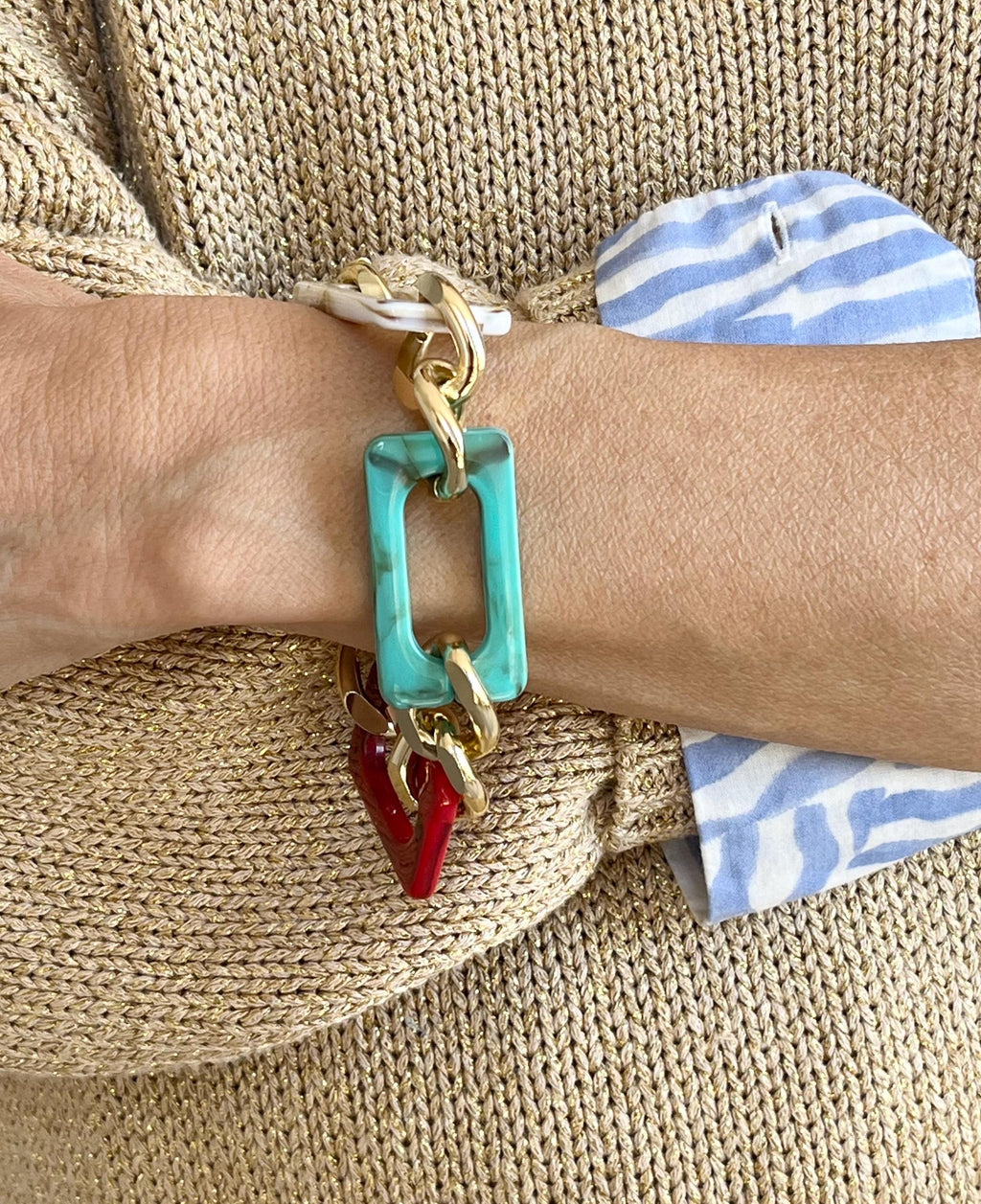 BRACCIALE MAGLIE RETTANGOLARI Acriliche -Bracciale Donna Multicolor-Bracciale Maglia Piatta Grande-Bracciale Personalizzabile-Regalo Per Lei