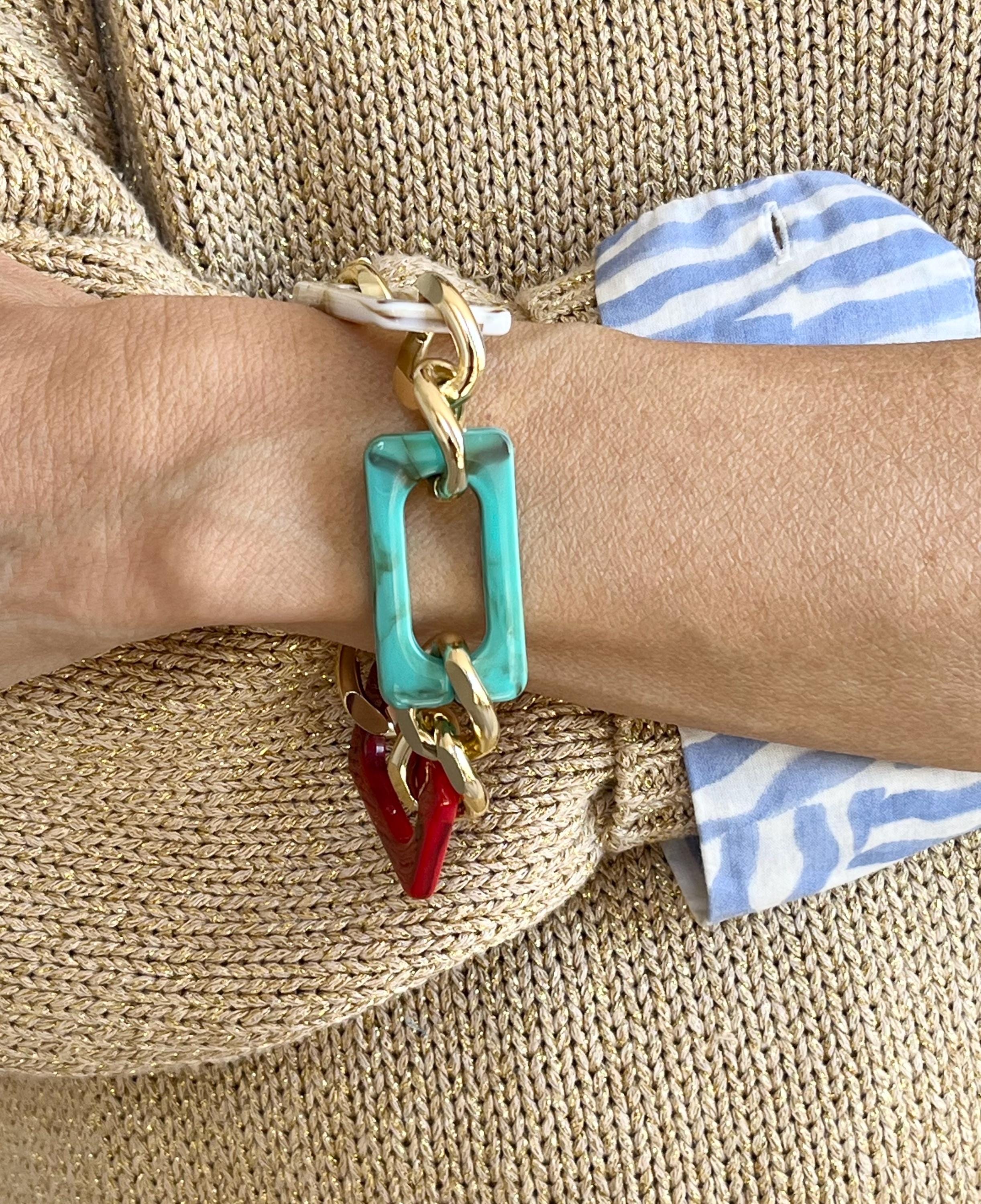 BRACCIALE MAGLIE RETTANGOLARI Acriliche -Bracciale Donna Multicolor-Bracciale Maglia Piatta Grande-Bracciale Personalizzabile-Regalo Per Lei