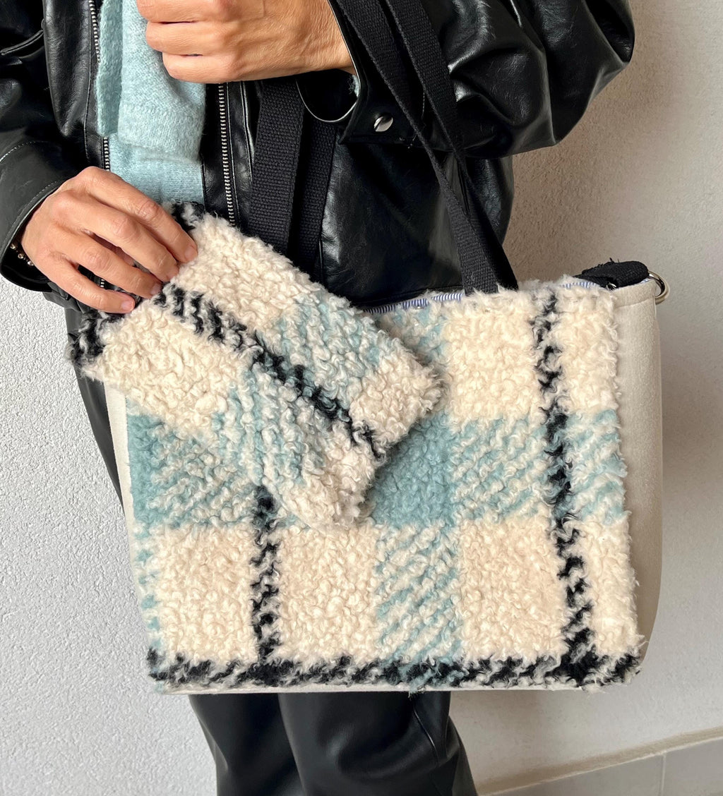 BORSA SHOPPER DONNA con Pochette, Borsa Tartan Lusso , Borsa Donna Tracolla/Mano, Borsa Elegante Lavoro/Tempo Libero, Borsa artigianale