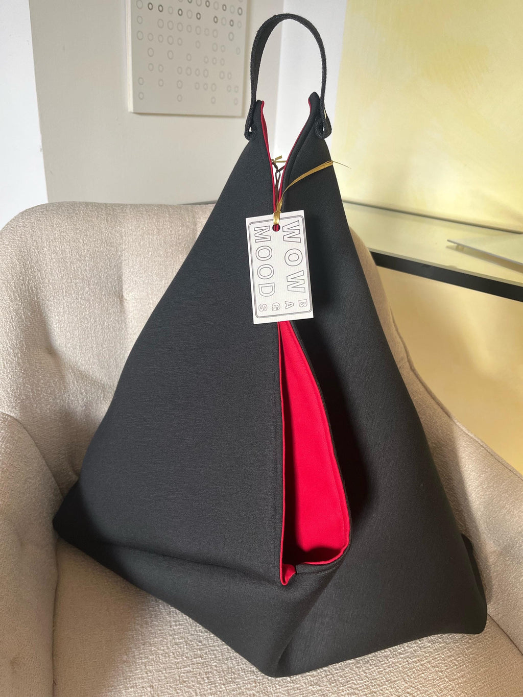 BORSA TOTE GRANDE Donna-Borsa di Lusso fatta a mano-Borsa Origami Neoprene Nero-Regalo per lei-Borsa Lavoro/Viaggio-Borsa Triangolare Donna