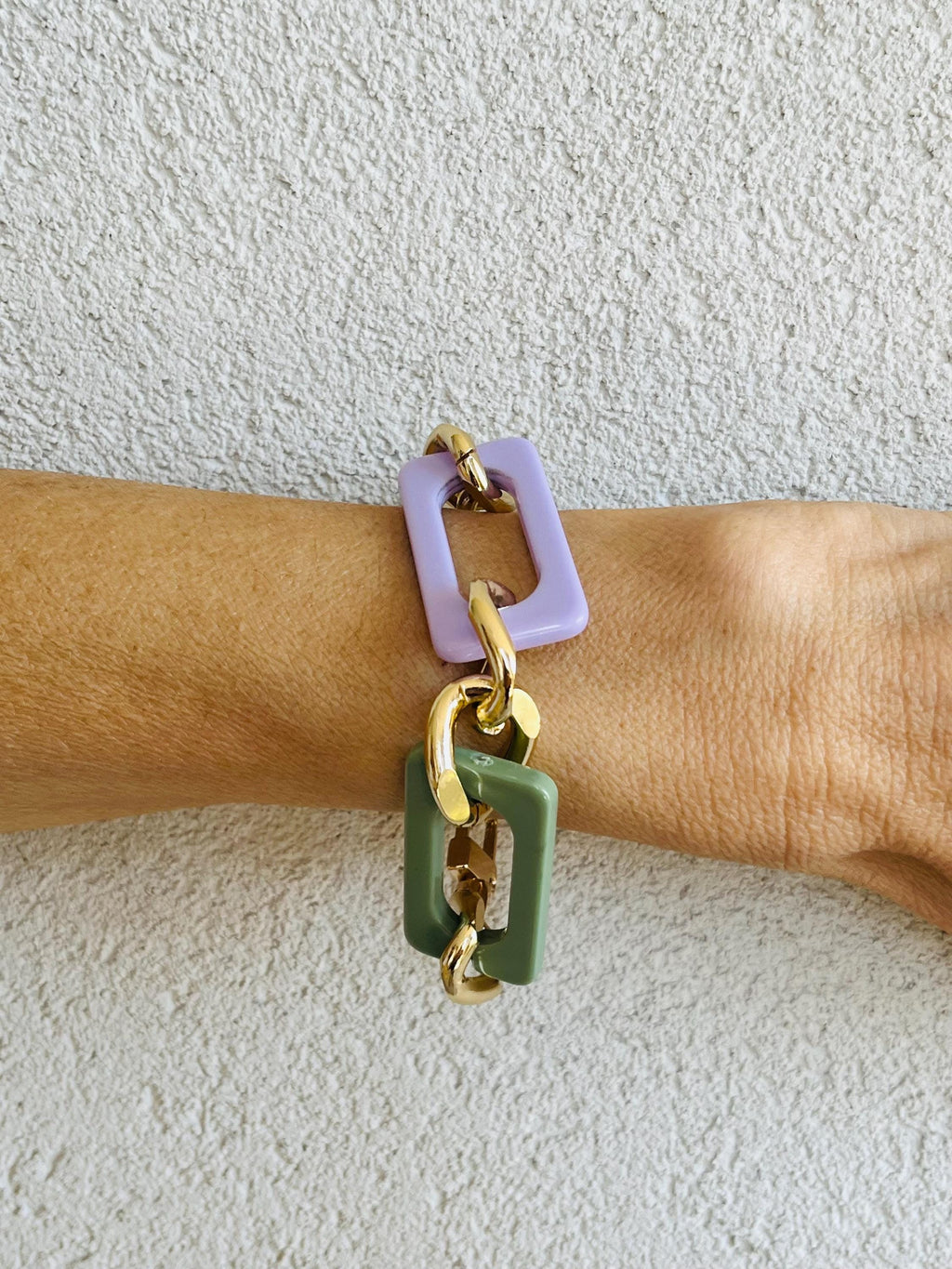 BRACCIALE MAGLIE RETTANGOLARI Acriliche -Bracciale Donna Multicolor-Bracciale Maglia Grande Piatta-Bracciale Personalizzabile-Regalo Per Lei