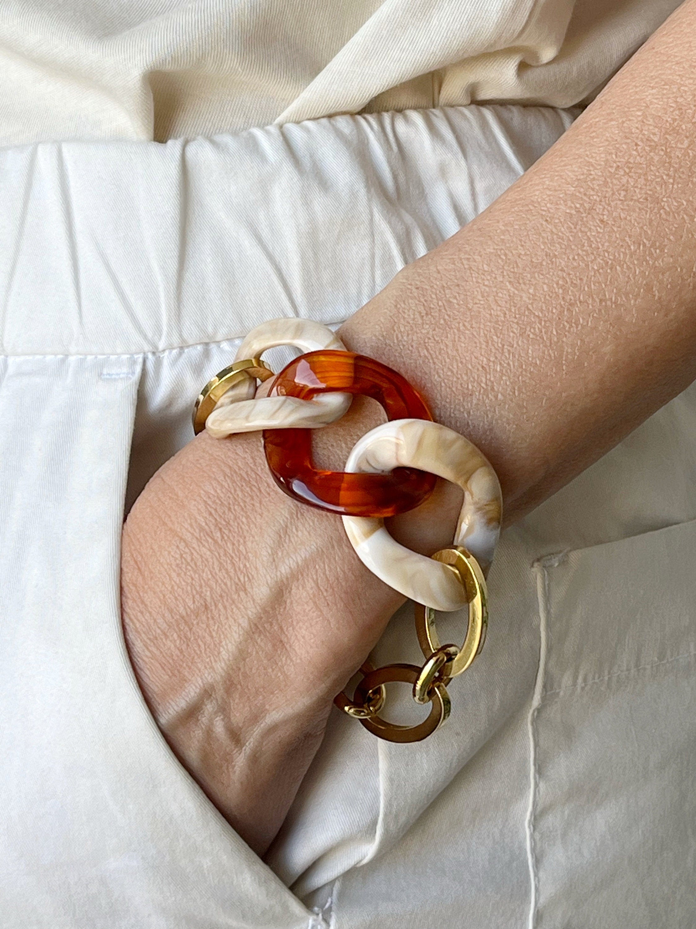 BRACCIALE MAGLIE ACRILICHE-Bracciale Donna Tartaruga/Osso-Bracciale Maglia Piatta Larga-Bracciale Personalizzabile-Regalo Per Lei