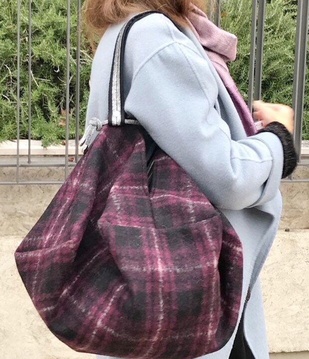 GRANDE BORSA SPALLA Reversibile-Borsa Donna con Pochette-Borsa di Lusso-Regalo per lei, Borsa Tartan Lana-Borsa Viaggio-Borsa Zaino Donna