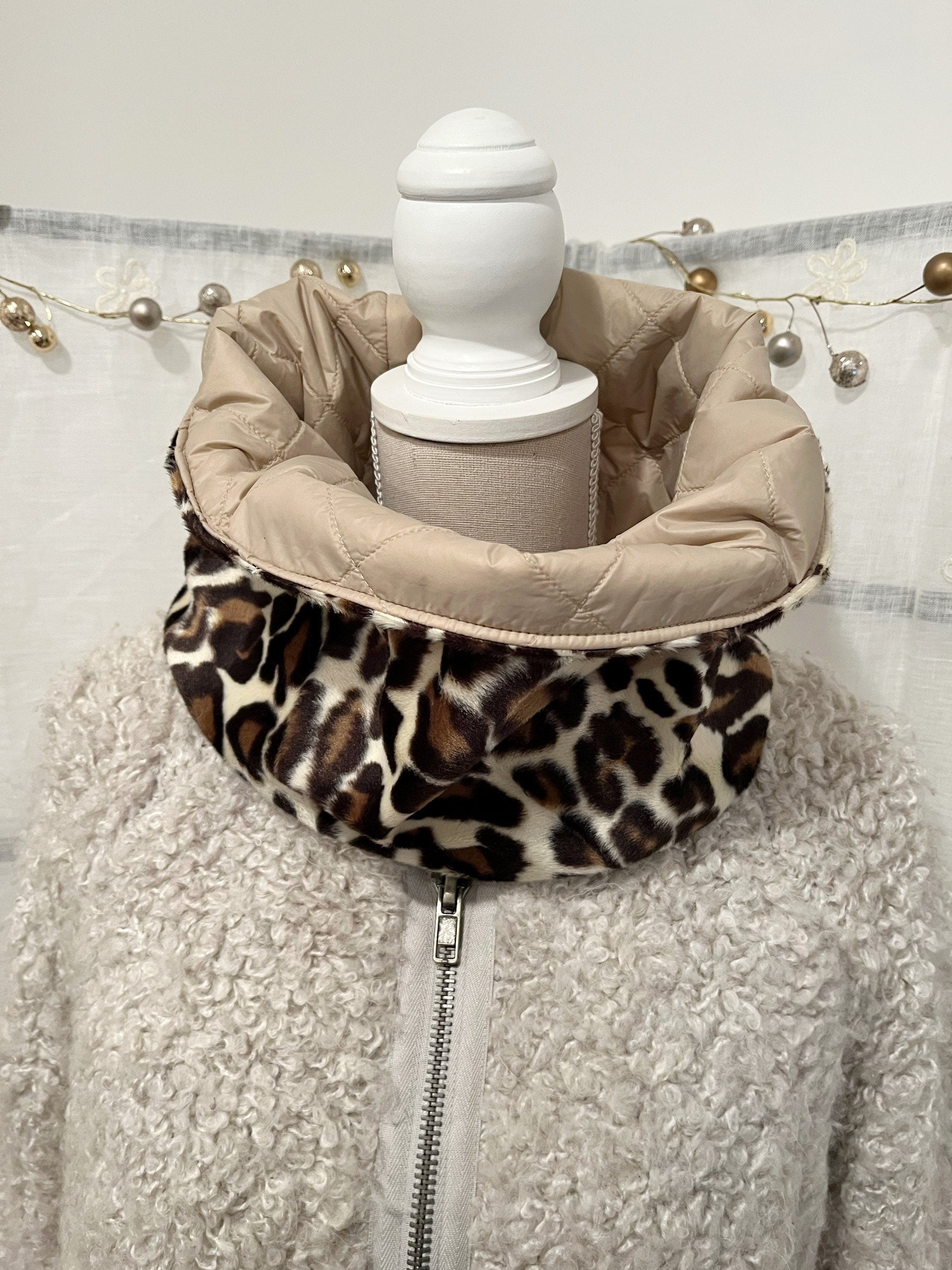 COLLO MACULATO REVERSIBILE-Collo ad Anello Double Face-Collo Eco-pelliccia/Trapuntato Impermeabile-Collo Alto Caldo-Regalo Natale