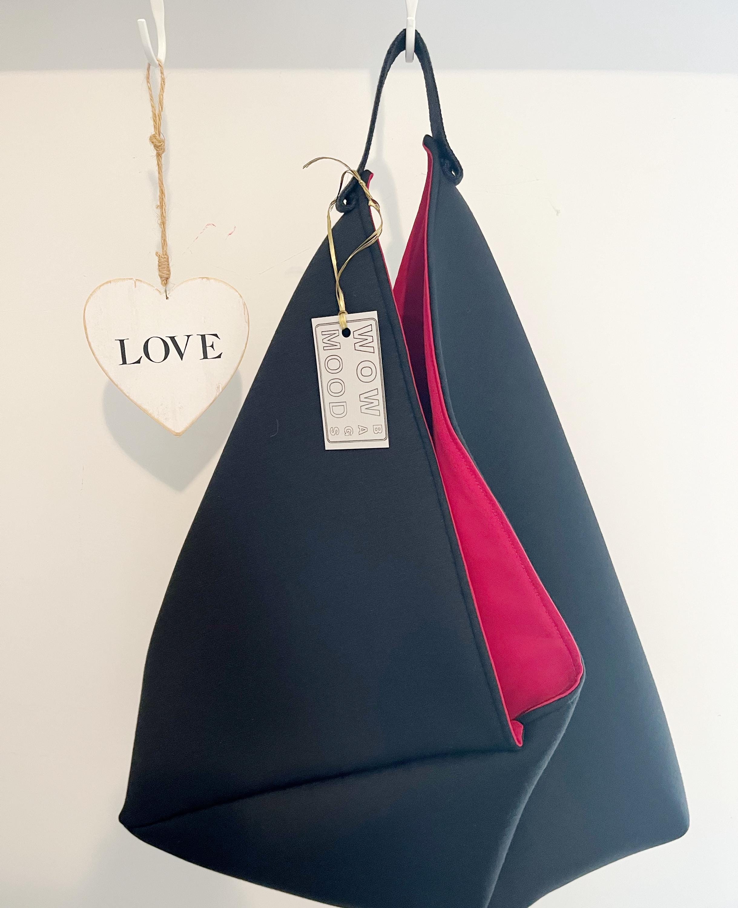 GRANDE BORSA TOTE Origami Bento in Neoprene Nero e Interno Rosso-Made in Italy