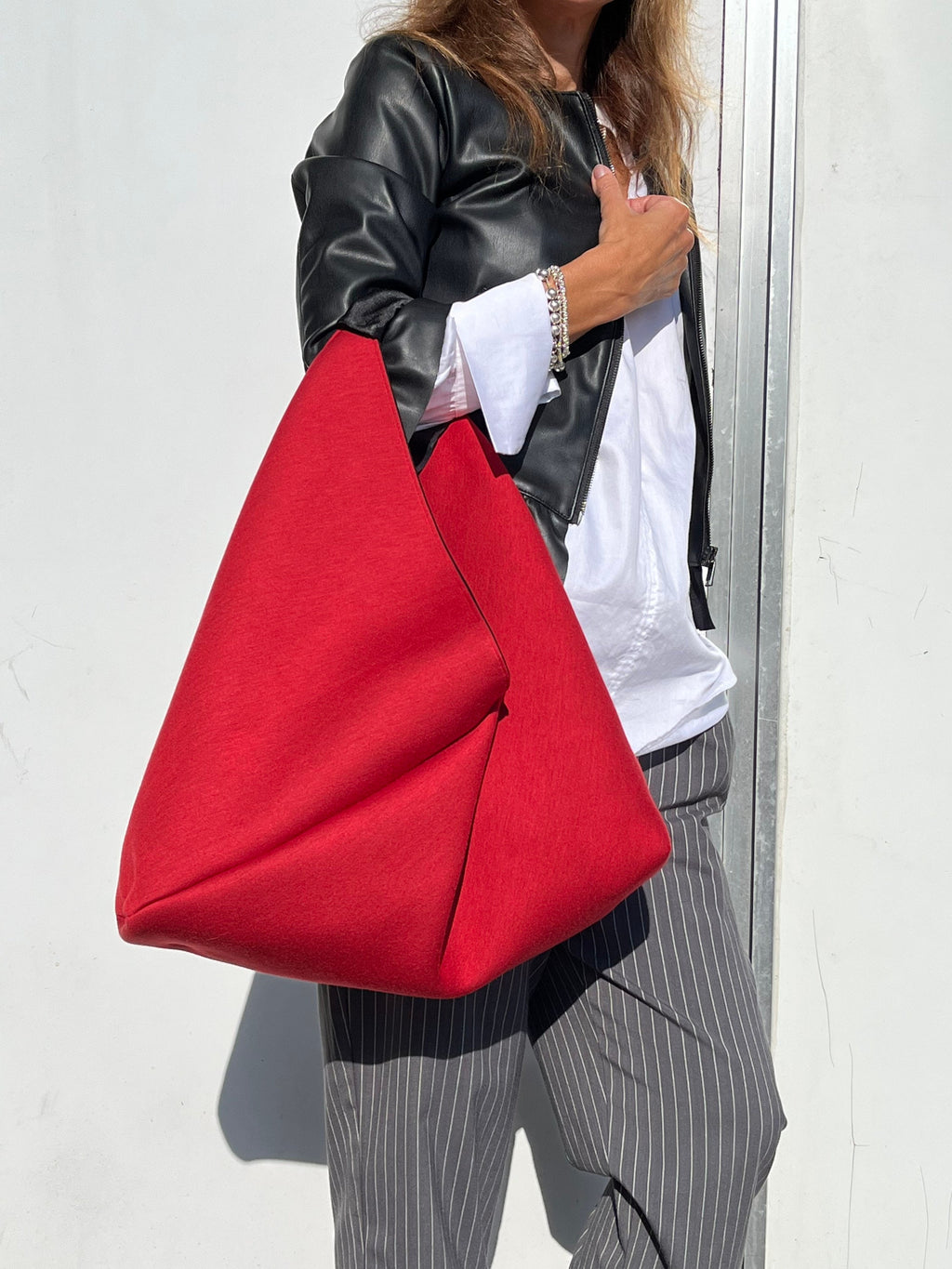 BORSA TOTE ORIGAMI Bento Grande in Neoprene Rosso Impermeabile con Interno Nero-made in Italy