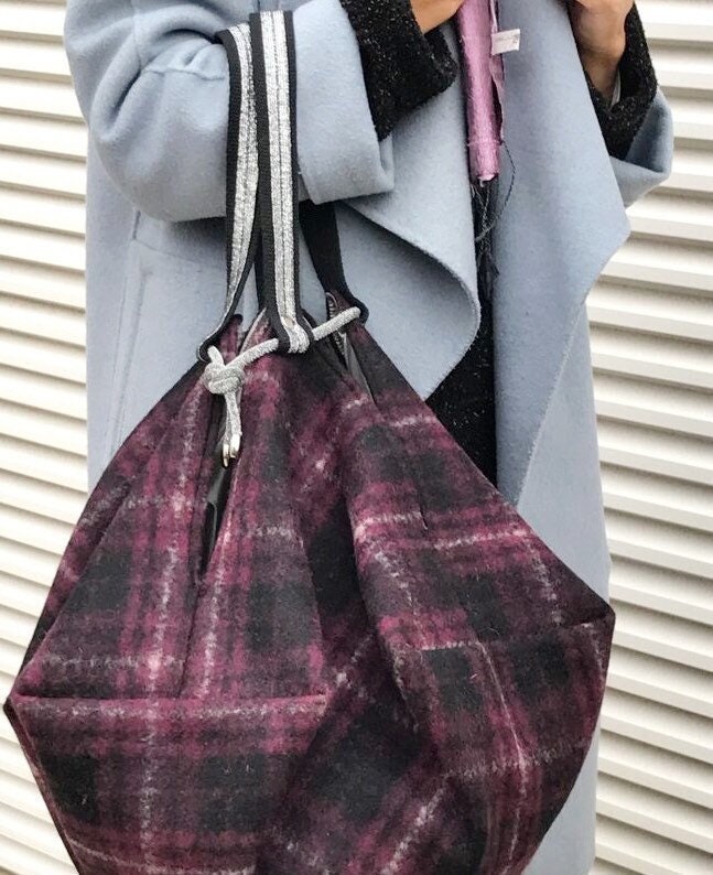 GRANDE BORSA SPALLA Reversibile-Borsa Donna con Pochette-Borsa di Lusso-Regalo per lei, Borsa Tartan Lana-Borsa Viaggio-Borsa Zaino Donna