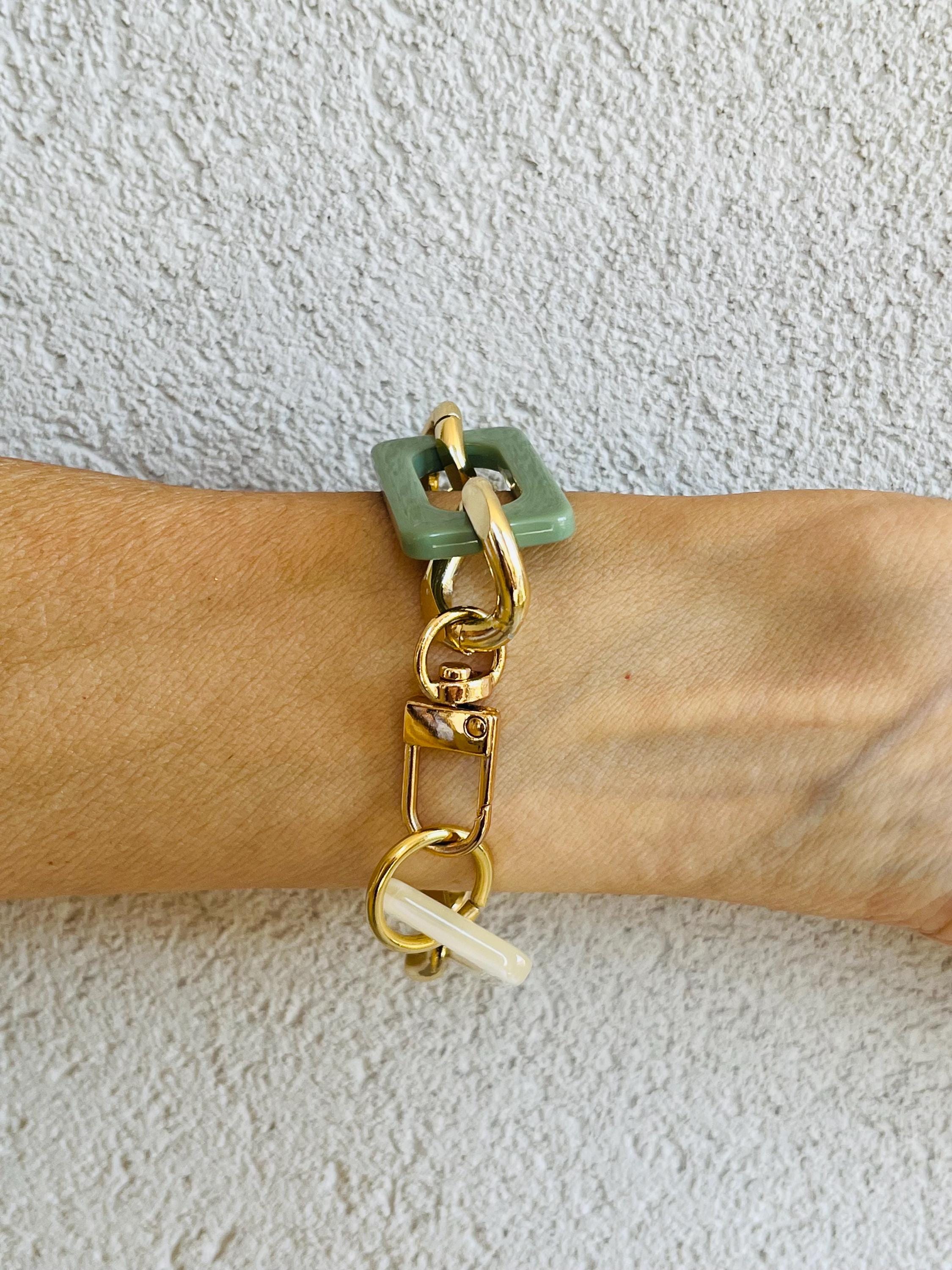 BRACCIALE MAGLIE RETTANGOLARI Acriliche -Bracciale Donna Multicolor-Bracciale Maglia Grande Piatta-Bracciale Personalizzabile-Regalo Per Lei