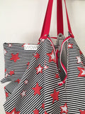 BORSA GRANDE REVERSIBILE-Borsa Origami Artigianale-Borsa Cotone Rigato Multiuso-Borsa Mare-Borsa Viaggio-Borsa Mano/Spalla