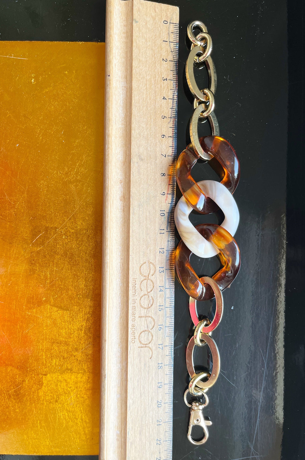BRACCIALE MAGLIE ACRILICHE-Bracciale Donna Tartaruga/Osso-Bracciale Maglia Piatta Larga-Bracciale Personalizzabile-Regalo Per Lei