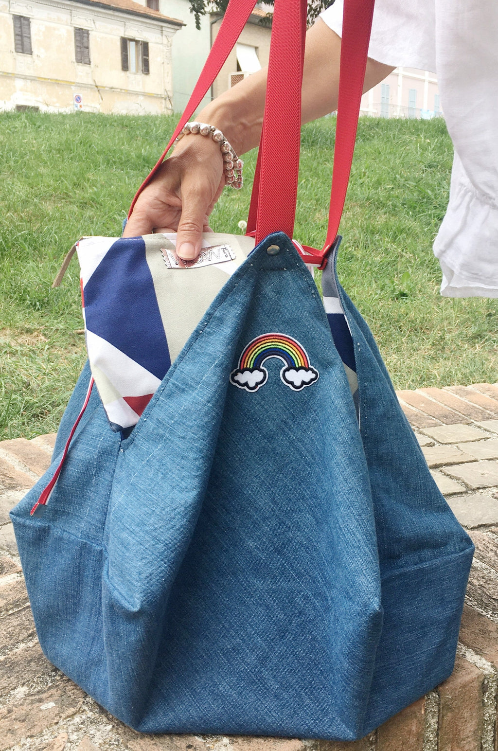 GRANDE BORSA SPALLA Reversibile-Borsa Viaggio Donna con Pochette-Borsa Business regalo per lei, Borsa in Denim-Borsa Viaggio-Zaino Donna