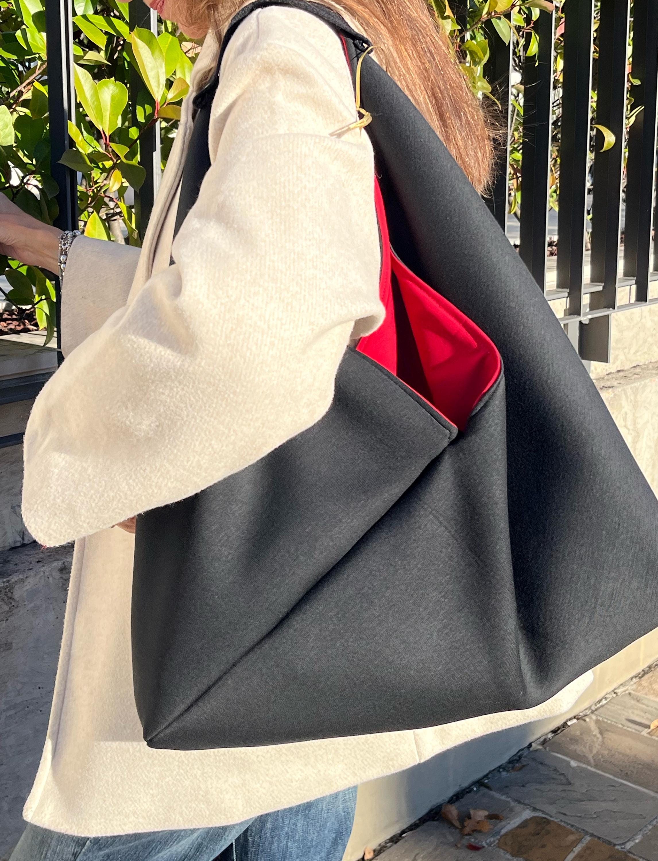 GRANDE BORSA TOTE Origami Bento in Neoprene Nero e Interno Rosso-Made in Italy
