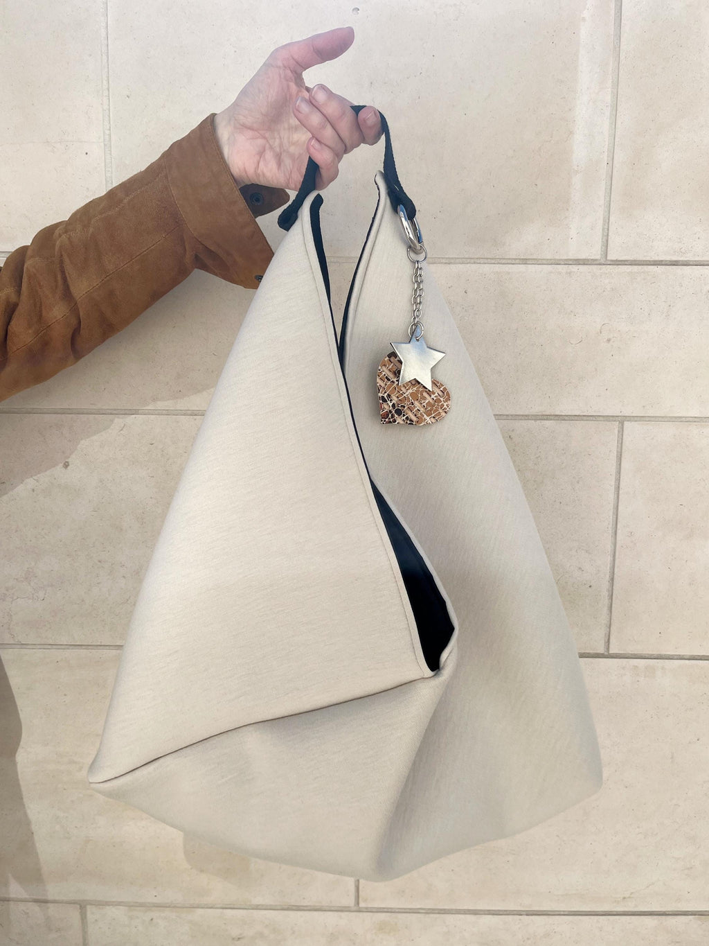 GRANDE BORSA TOTE Origami Bento in Neoprene Bianco Grezzo e Interno Nero-Made in Italy