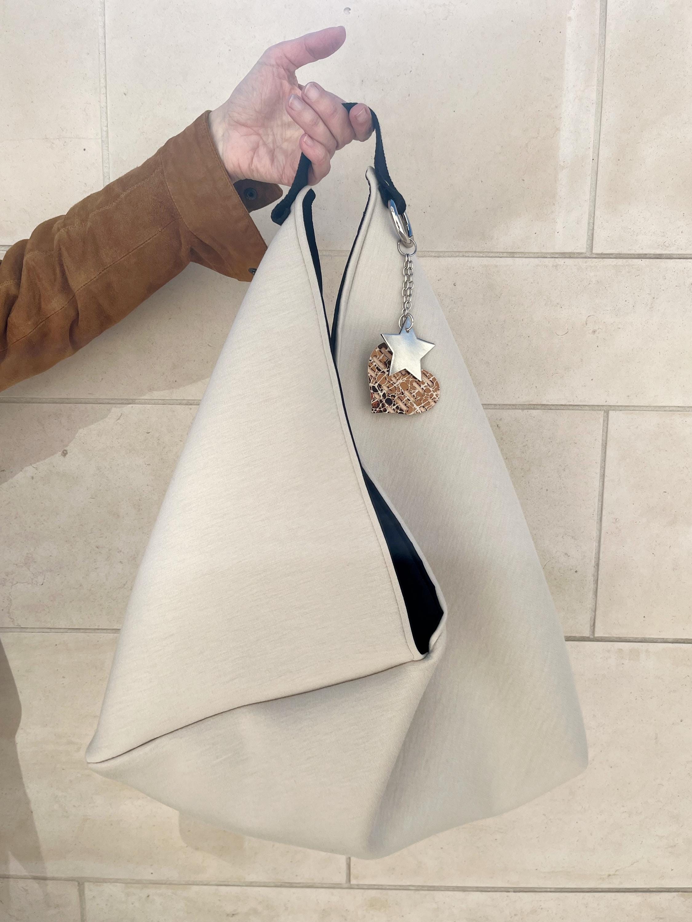 GRANDE BORSA TOTE Origami Bento in Neoprene Bianco Grezzo e Interno Nero-Made in Italy