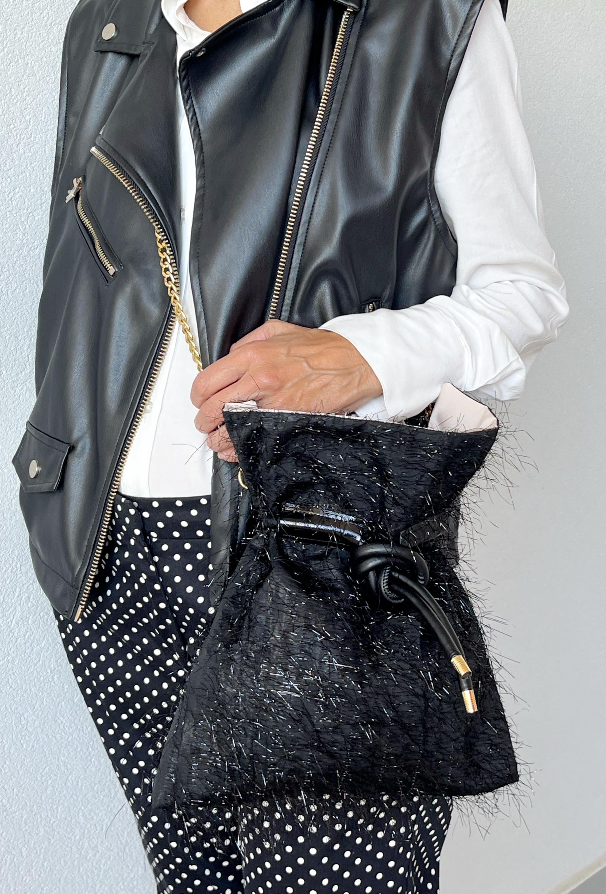 BORSA SECCHIELLO A TRACOLLA-Morbida Borsa a Coulisse con Rouche-Borsa di Lusso Donna-Borsa Cerimonia/Evento-Borsa Donna fatta a mano