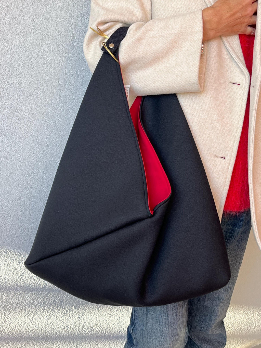 GRANDE BORSA TOTE Origami Bento in Neoprene Bianco Grezzo e Interno Nero-Made in Italy